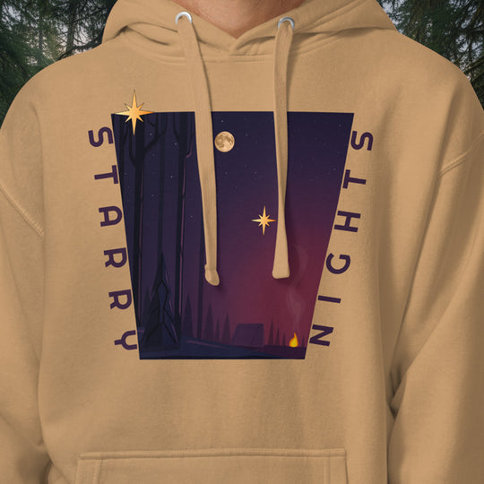 Starry Nights Hoodie – Campfire Night Forest Cotton Blend Pullover
