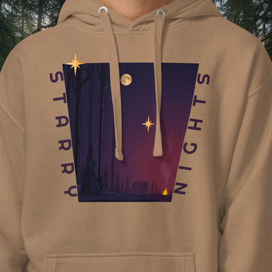 Starry Nights Hoodie – Campfire Night Forest Cotton Blend Pullover