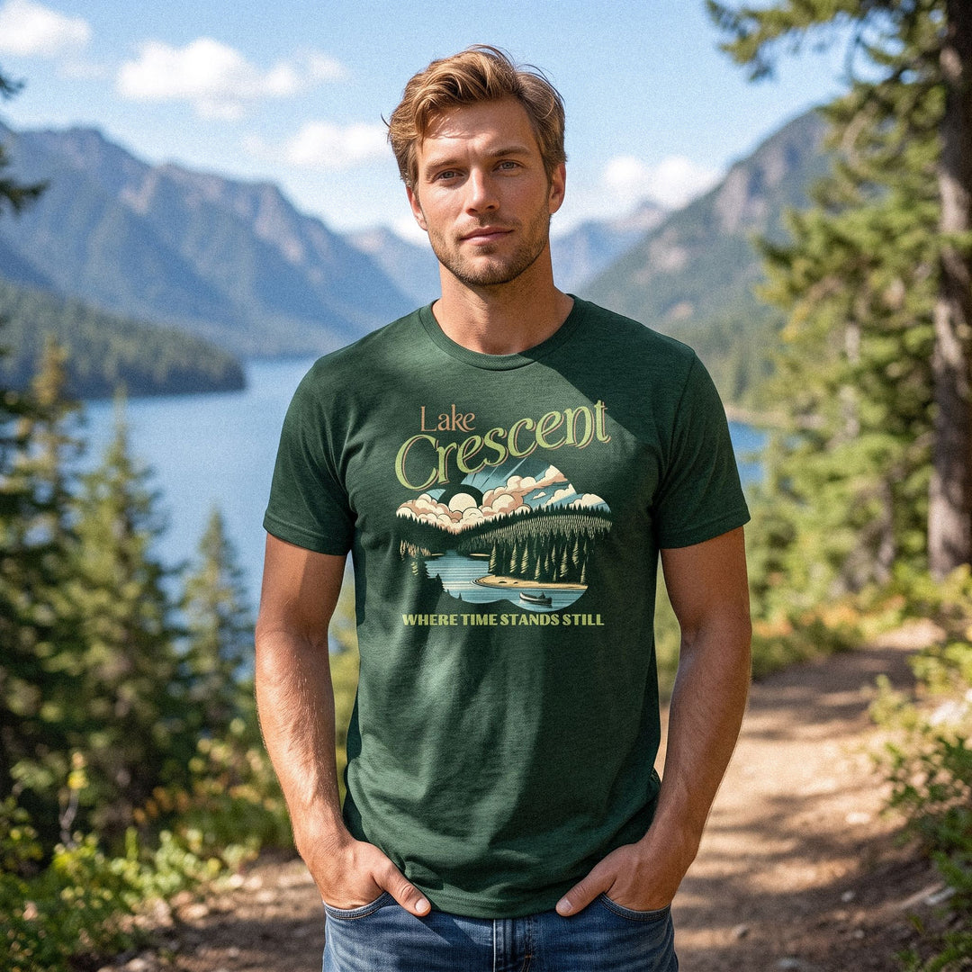Lake Crescent T-Shirt – Retro Step Back in Time Design