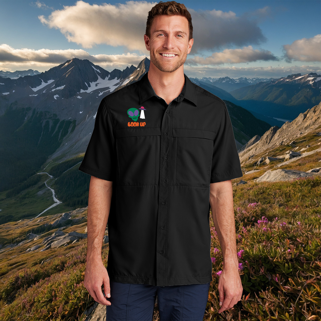 "Look Up" Embroidered Alien UV Shirt – Moisture-Wicking