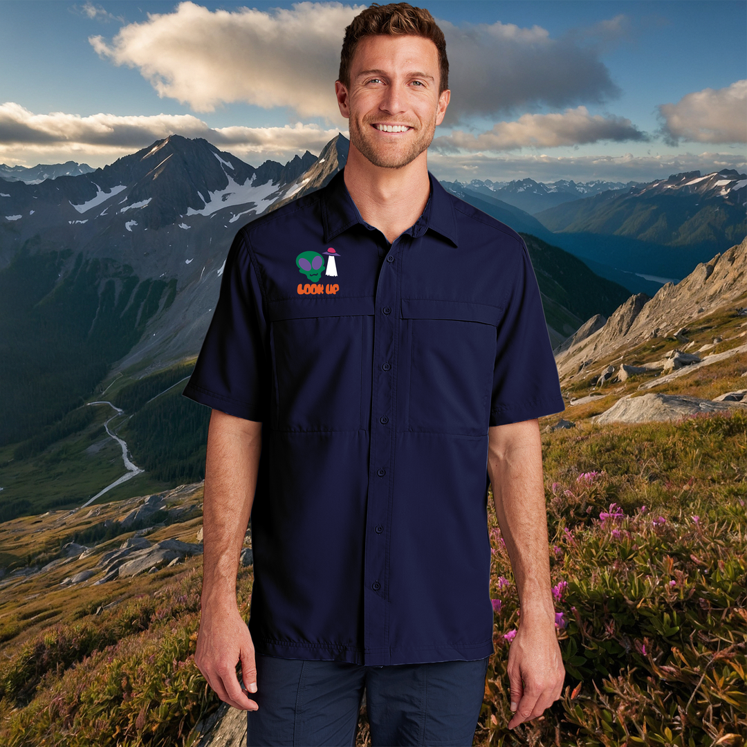 "Look Up" Embroidered Alien UV Shirt – Moisture-Wicking
