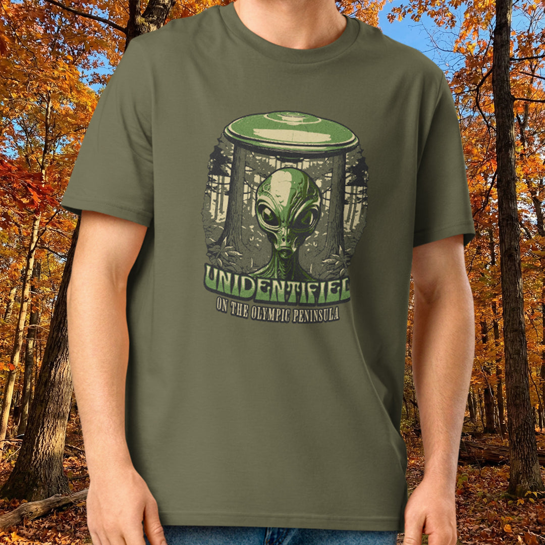 "Unidentified on the Olympic Peninsula" UFO Tee – Organic Cotton Cryptid Crewneck