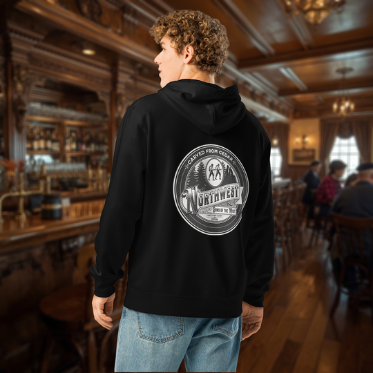 Carved from Cedar Hoodie – Hike Fish Camp Explore