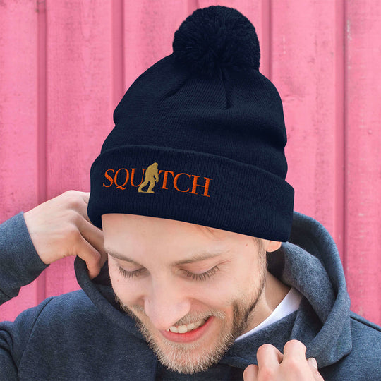 Squatch Embroidered Pom Beanie