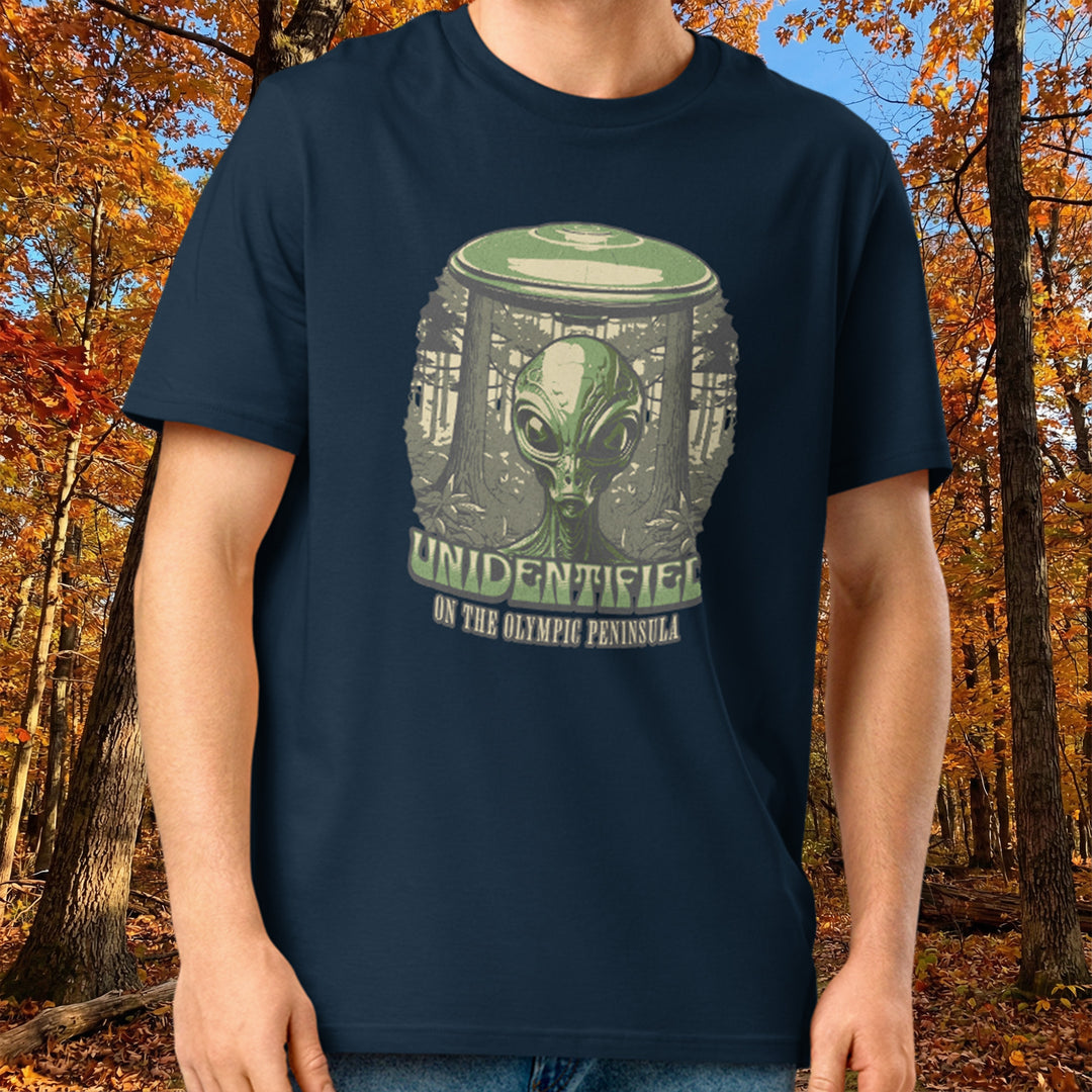 "Unidentified on the Olympic Peninsula" UFO Tee – Organic Cotton Cryptid Crewneck