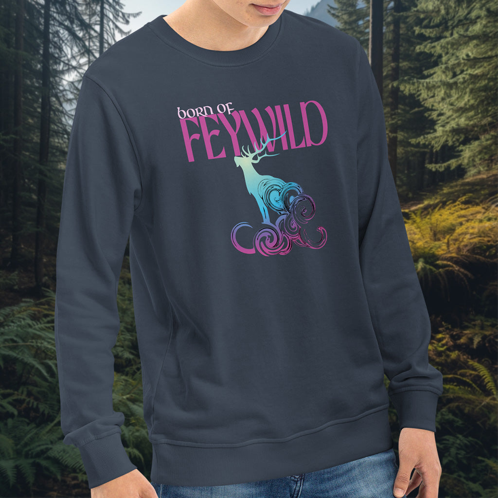 Born of Feywild Organic Sweatshirt – Antlered Stag French Terry Crew
