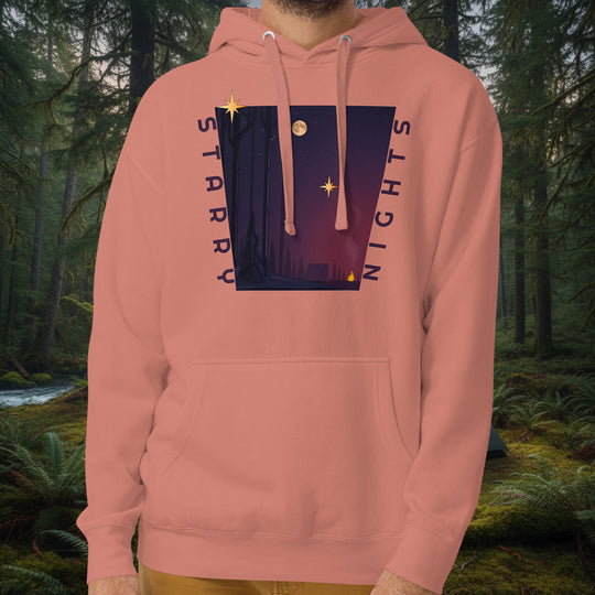 Starry Nights Hoodie – Campfire Night Forest Cotton Blend Pullover