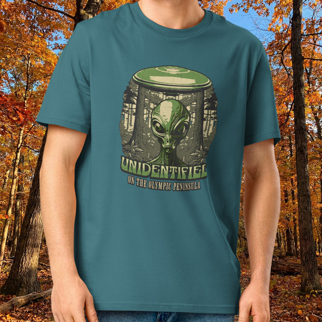 "Unidentified on the Olympic Peninsula" UFO Tee – Organic Cotton Cryptid Crewneck