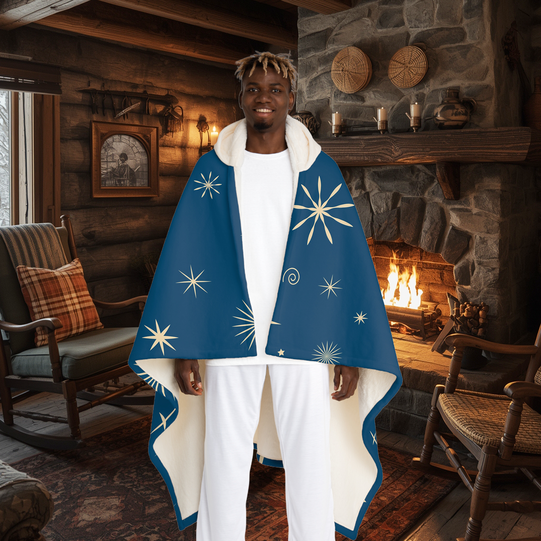 Deep Night Star Struck Hooded Sherpa Blanket – Olympic Stargazing Fleece