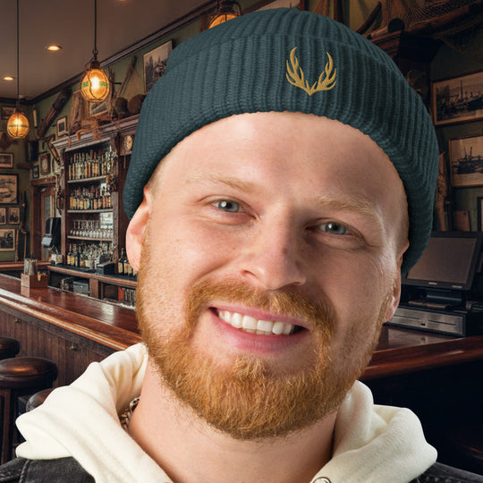 Stag Antlers Embroidered Fisherman Beanie – Thick Rib Knit Warmth