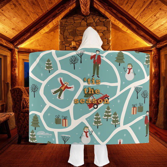 Winter Afternoon Map Hooded Sherpa Blanket – Cozy Peninsula Getaway