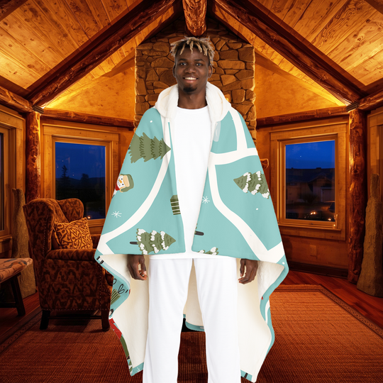 Winter Afternoon Map Hooded Sherpa Blanket – Cozy Peninsula Getaway