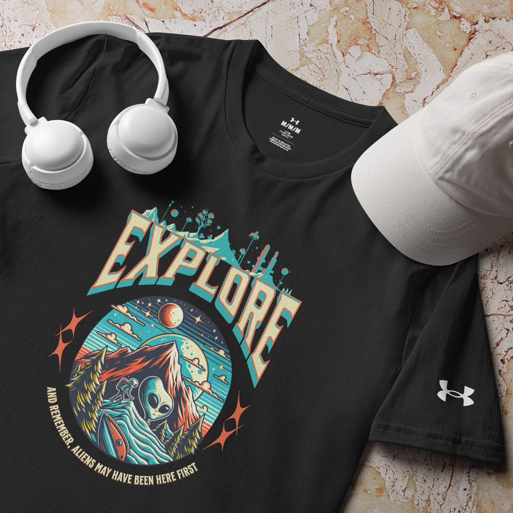 Aliens Explore Under ArmourⓇ Athletic T-Shirt – Futuristic Backpacking Design
