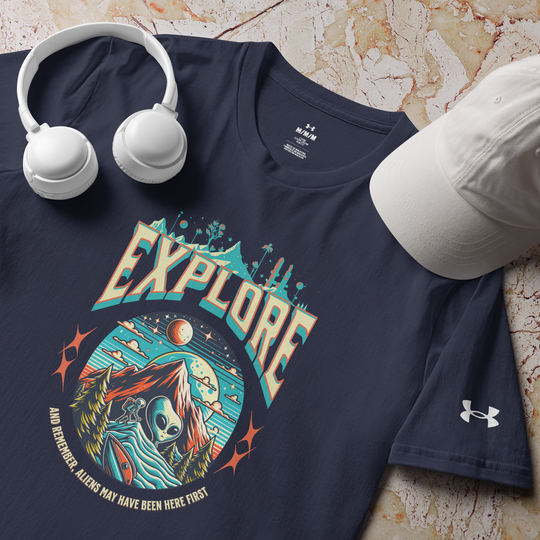 Aliens Explore Under ArmourⓇ Athletic T-Shirt – Futuristic Backpacking Design