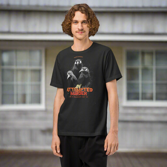 "Attempted Murder at Discovery Bay" Crow Tee – Oversized Vintage Washed Cotton (Heavyweight Streetwear)
