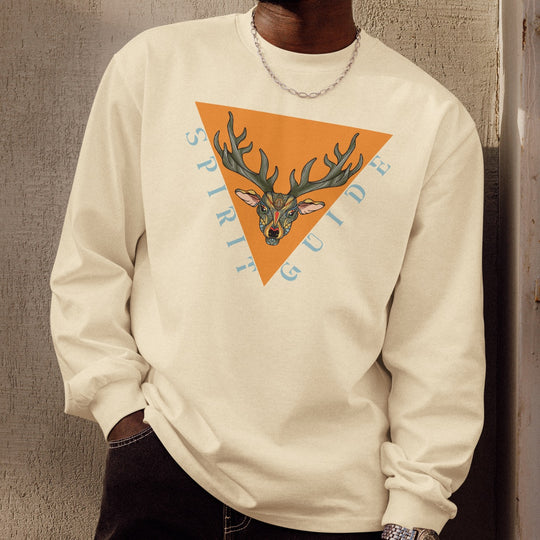 Spirit Guide Stag Long-Sleeve Tee – Premium Heavyweight Cotton Shirt