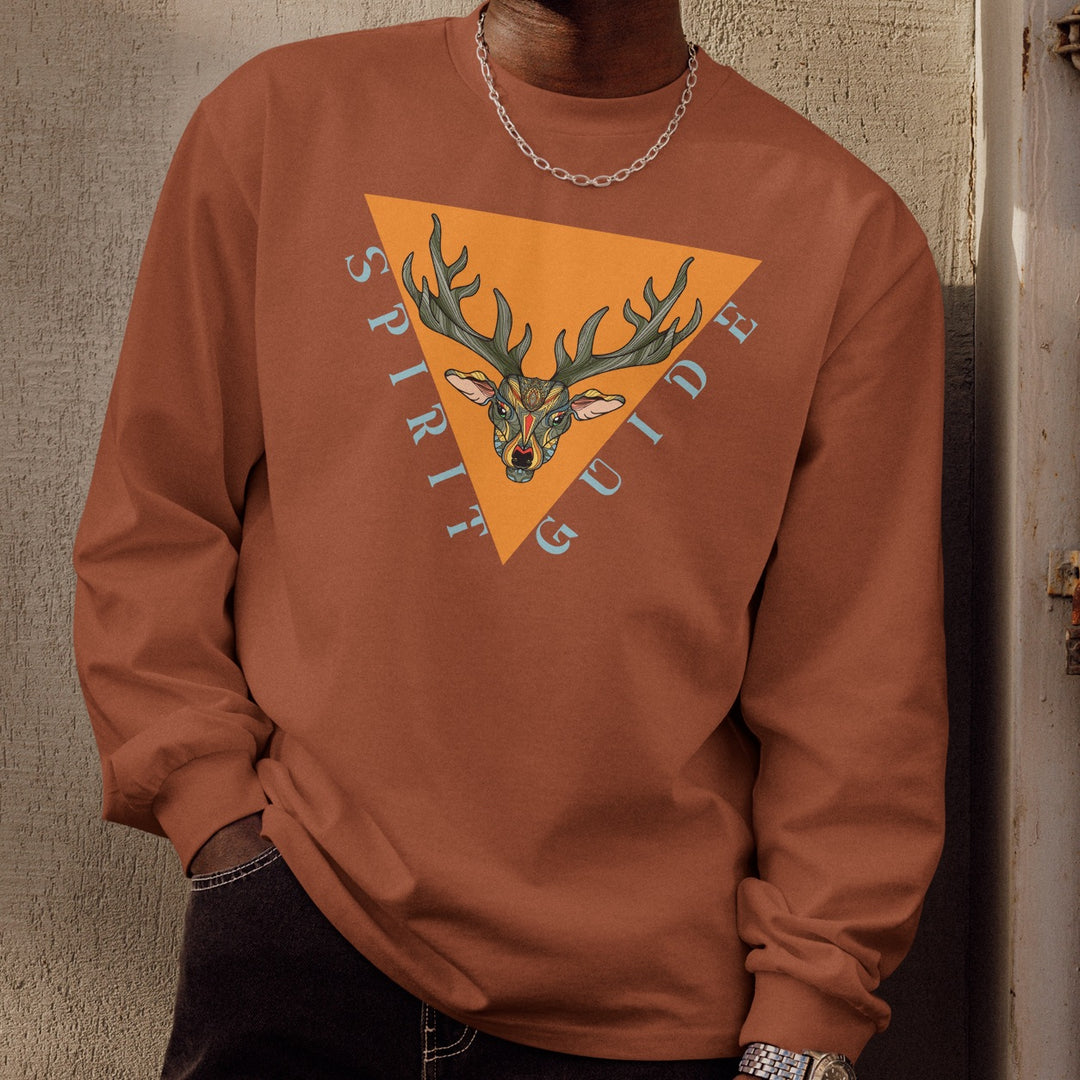 Spirit Guide Stag Long-Sleeve Tee – Premium Heavyweight Cotton Shirt