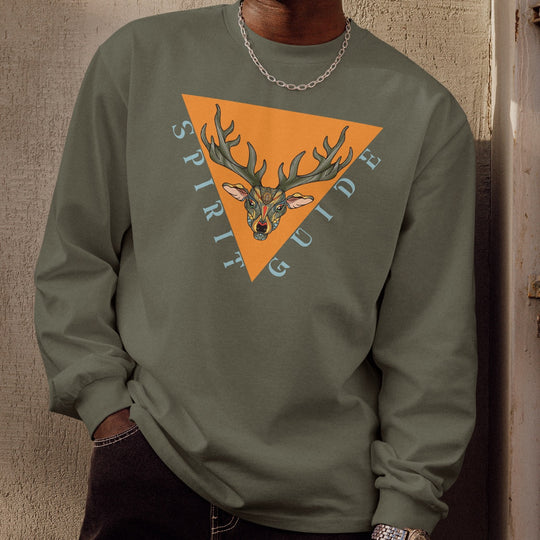 Spirit Guide Stag Long-Sleeve Tee – Premium Heavyweight Cotton Shirt