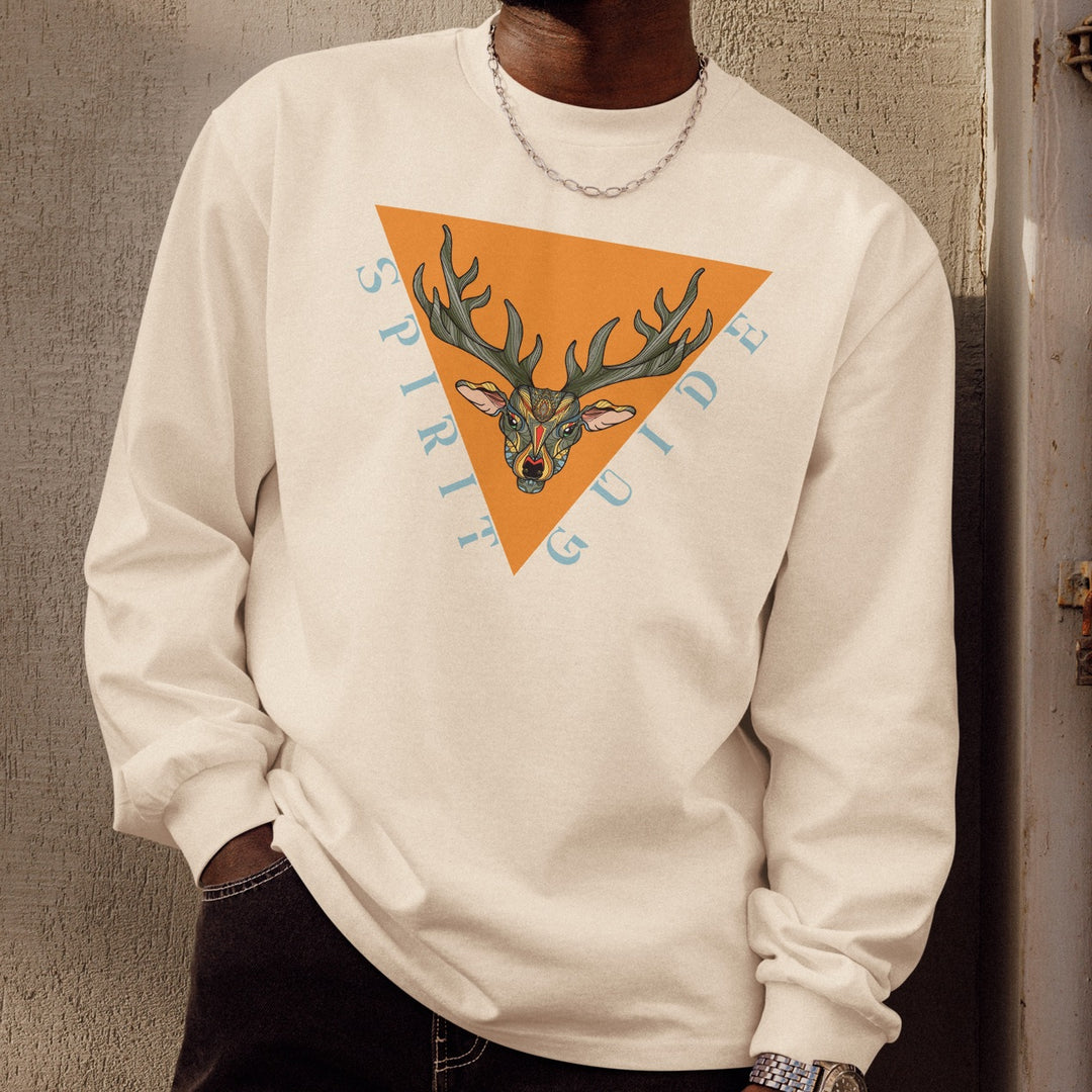 Spirit Guide Stag Long-Sleeve Tee – Premium Heavyweight Cotton Shirt