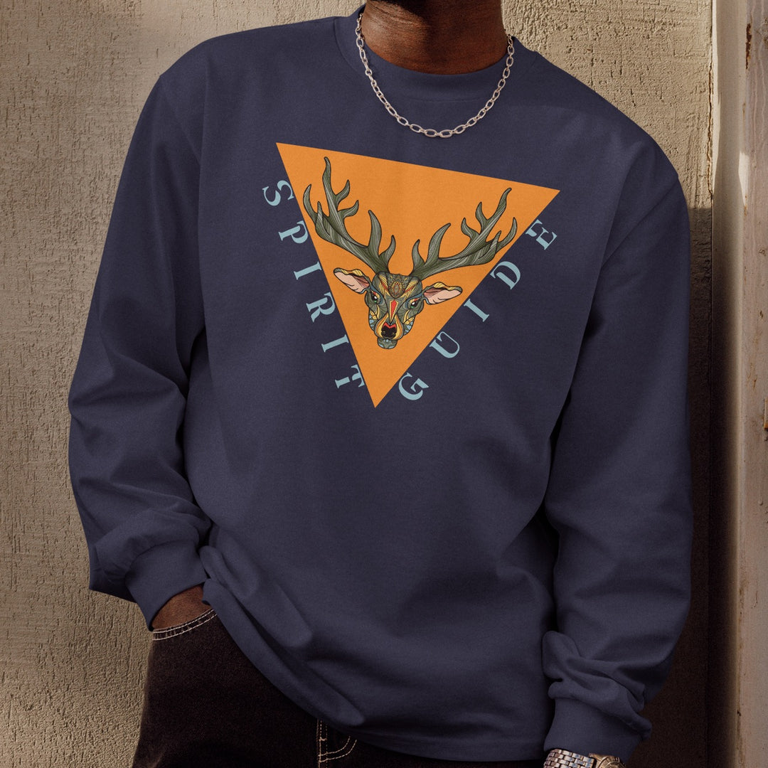 Spirit Guide Stag Long-Sleeve Tee – Premium Heavyweight Cotton Shirt