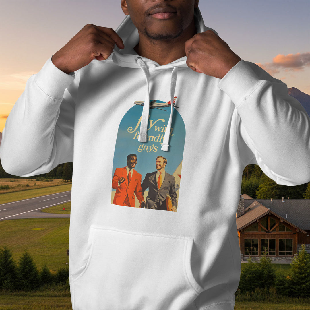 Fly With Friendly Guys Hoodie – Vintage Aviation Pullover (Heavyweight Cotton)