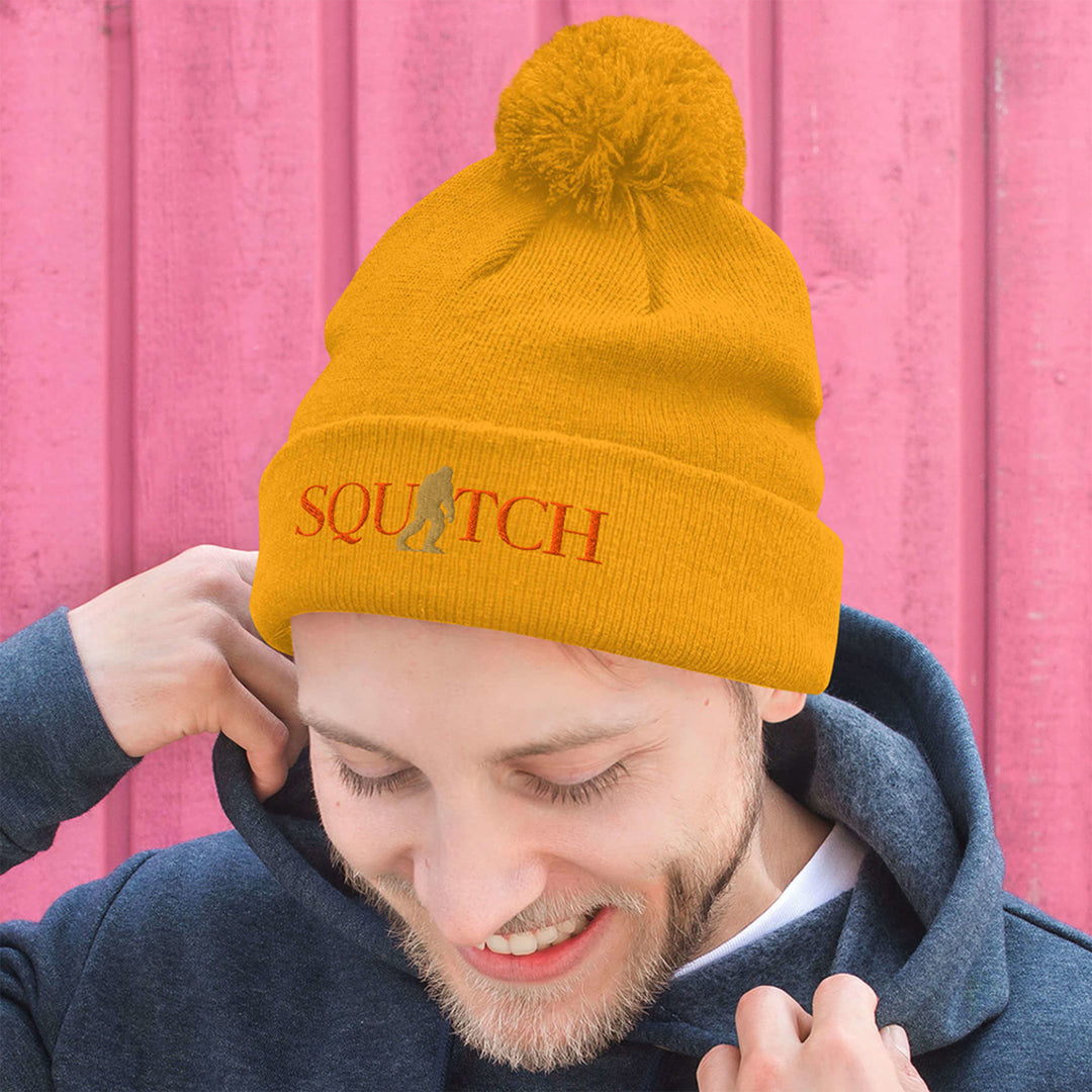 Squatch Embroidered Pom Beanie